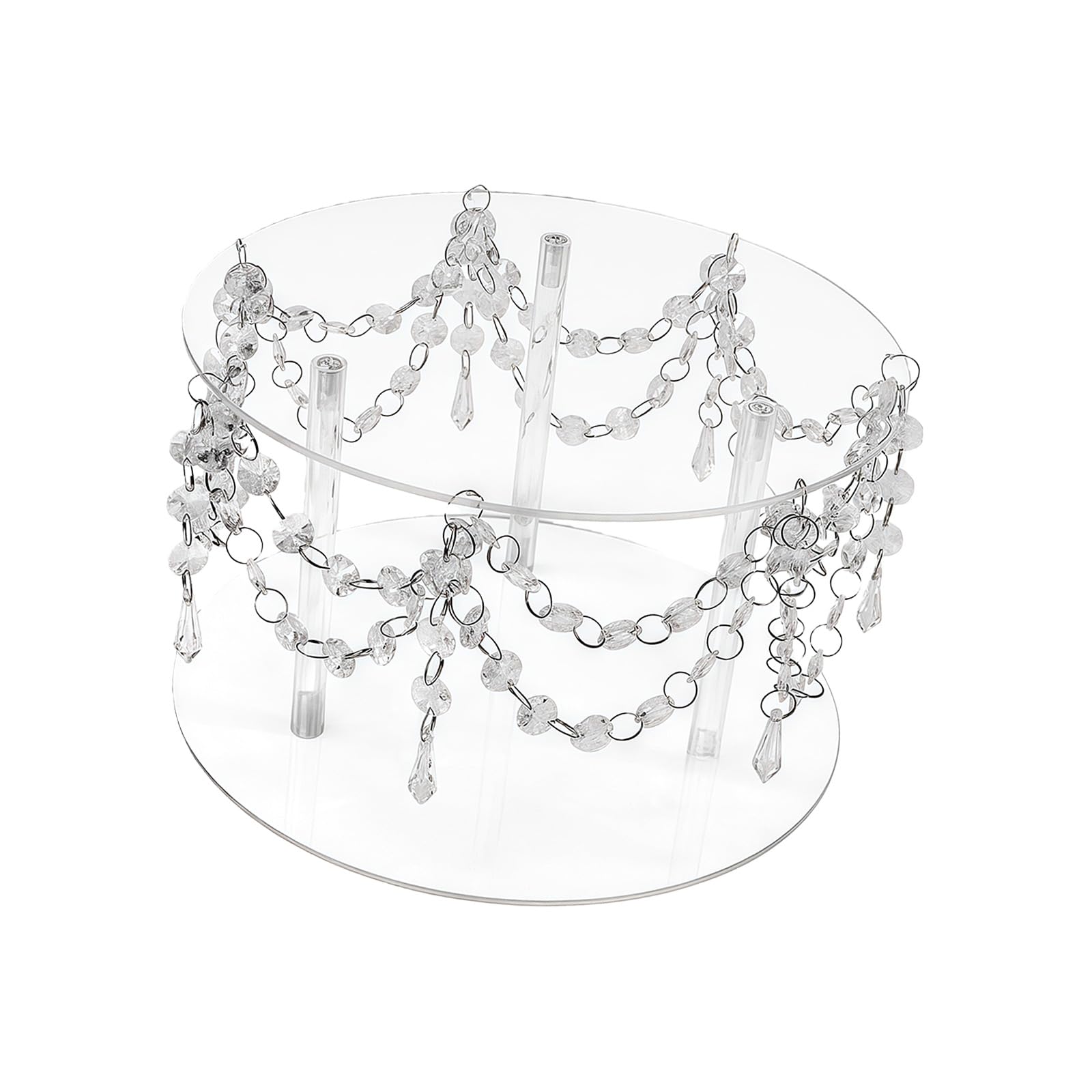Multi-Purpose Clear Acrylic Display Stand with Crystal Beads for Home Baking Party Decoration and Festival Event Arrangement, Crystal Chandelier Cake Stand