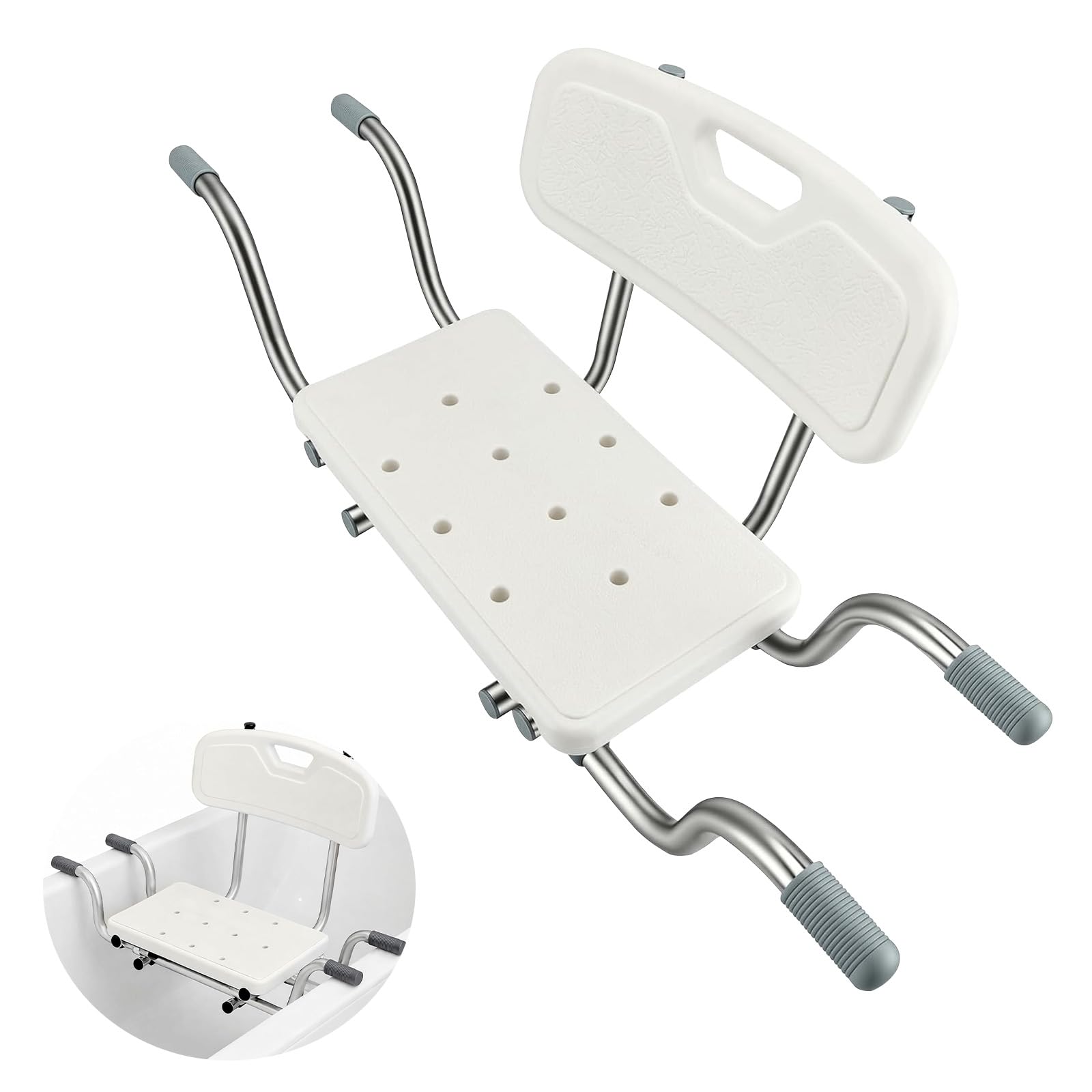 Asiento de bañera con Respaldo, Asiento de Ducha Banco de Ducha para bañera, Tablas de bañera Extensibles de 72-82cm, Extensible Blanco, Capacidad de Carga 136 kg Asiento de bañera (B)