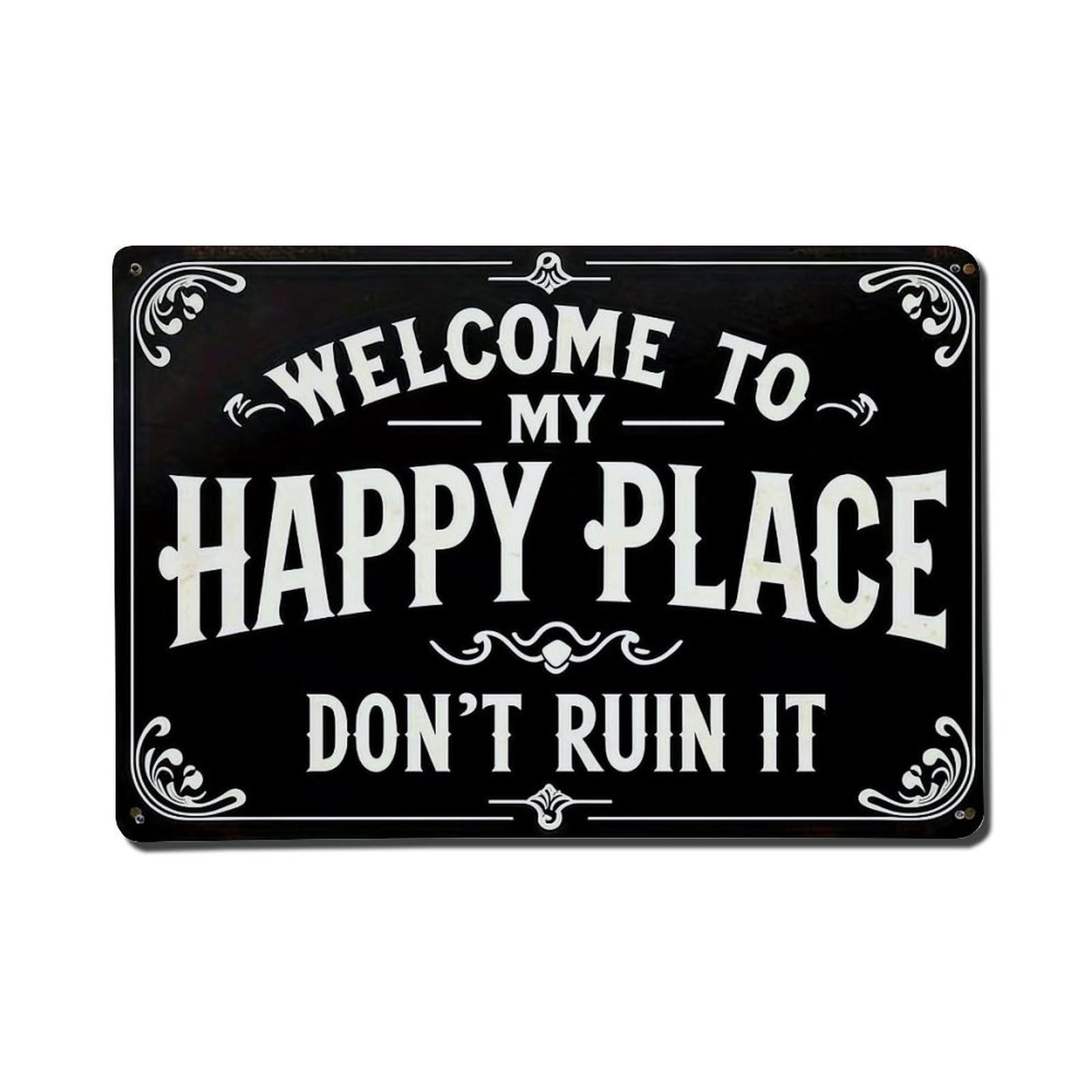 Nestemfo Vintage Welcome To My Happy Place Tin Sign Metal Sign, Living Room,Bar, Home, Bedroom Wall Decor,Retro Metal Poster 8X12 Inches