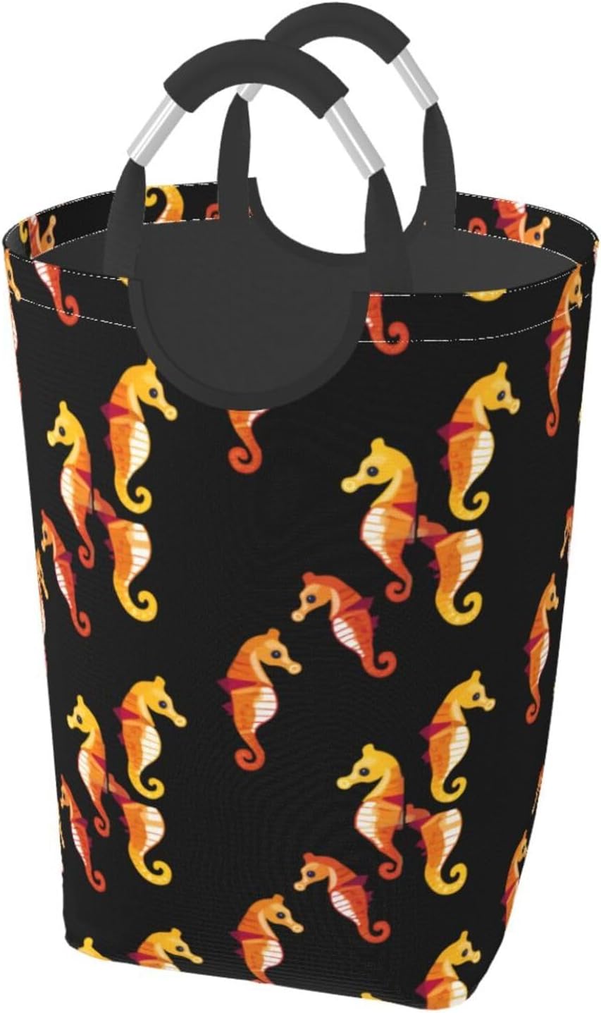 Many seahorses Foldable storage bag, 50L capacity, suitable for laundry room, dormitory bedroom, dirty clothes storage basket.