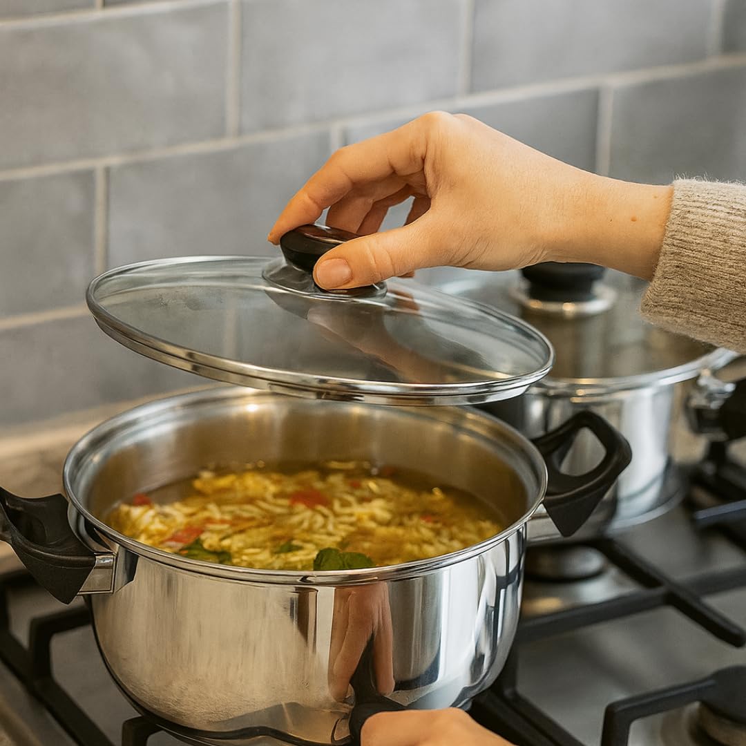 PARENCE.- Set di pentole a induzione in acciaio inox da 8 pezzi - Set di pentole e padelle con coperchi in vetro - Compatibile con tutti i bruciatori