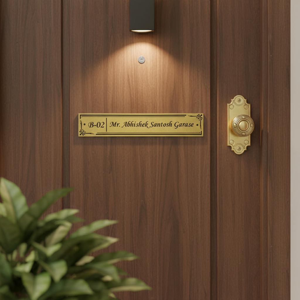 BHATIYA ARTS Personalized Door Nameplate | Sleek Black Text on Golden ACP Plate | Custom Name Sign Board for Home & Office | 11x2 inch-image-16