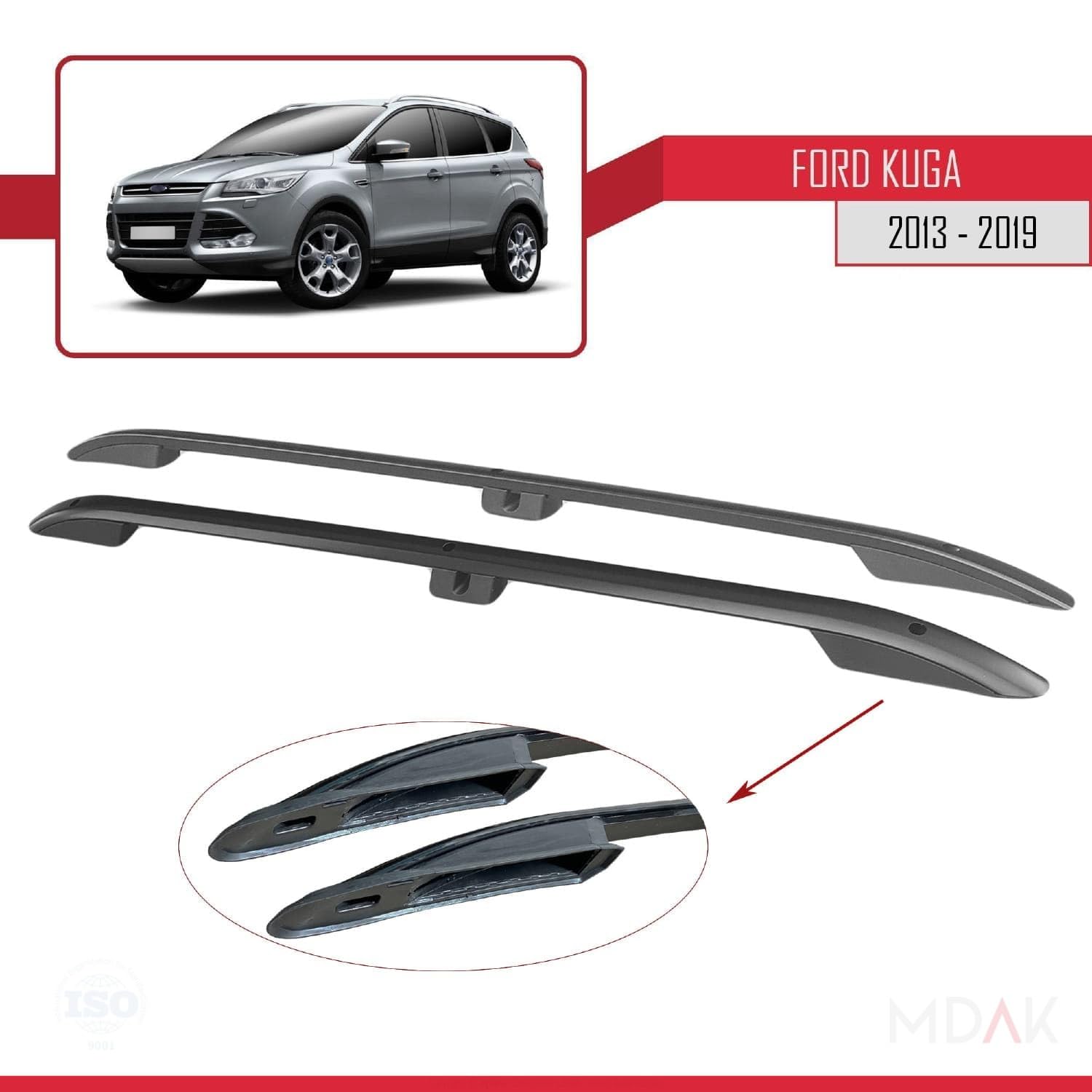 MDAK Kompatibel mit Ford Kuga 2 (C520) 2013-2019 (Kurzer Radstand L1/H1) Dachreling Dachträger Gepäckträger Schwarz