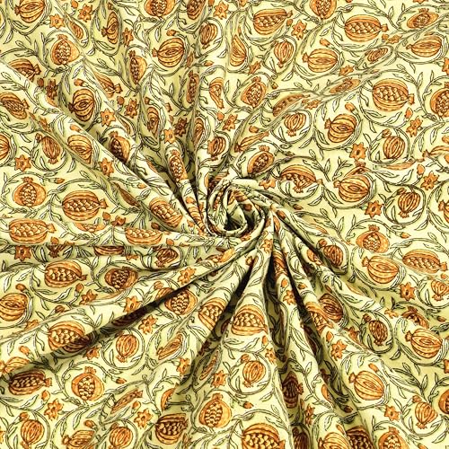 Image of BLOCKS OF INDIA Hand Block Printed 200 TC Cotton King Size Bedsheet (Mustard Anar)