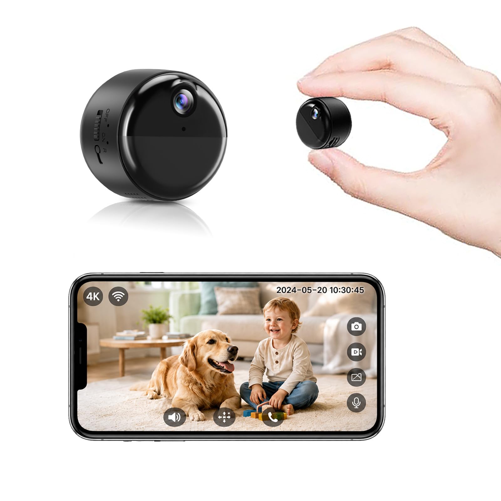 4k mini indoor security camera wirless nanny cam with 60-days battery life | auto night vision, motion detection & alerts, local storage, live remote viewing for pet, baby, nanny and home security