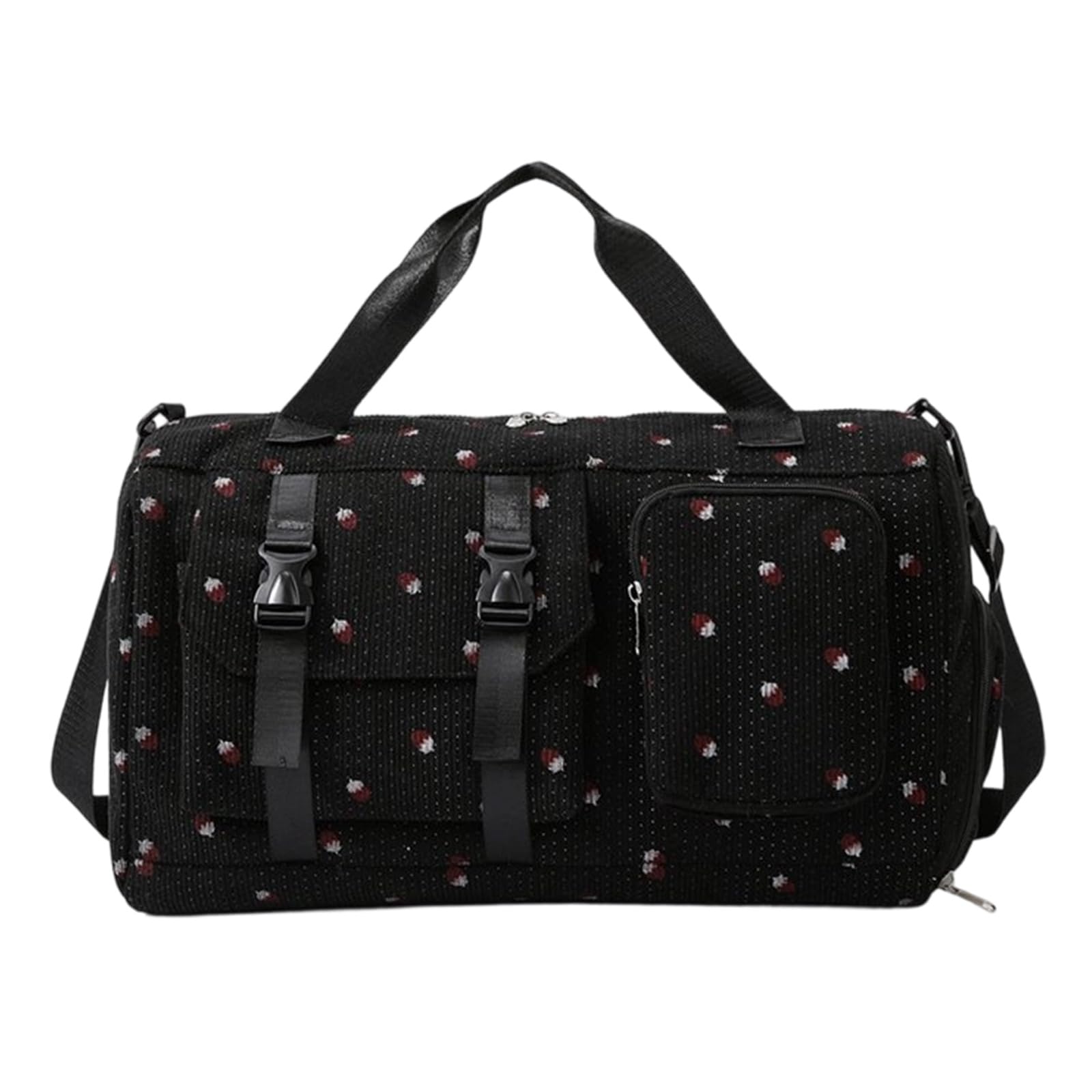 Zeiwohndc Black Wet Dry Gym Travel Bag With Shoe Compartment, Strawberry Print Weekender For Organized Commute And Packing Needs Travel Bag Gym Weekender Shoe Compartment Wet Dry Pocket Strawberry Print Overnight