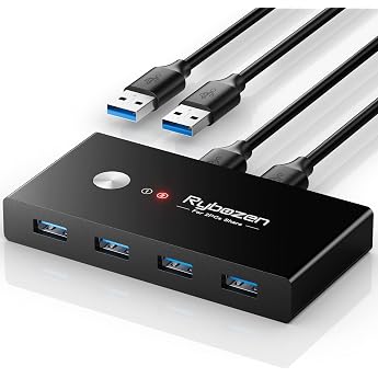 USB 3.0 Switch Selector for 2 Computers USB Switcher Sharing 4 USB Devices Peripheral Hub for Mouse Keyboard Scanner Printer; for Mac/Windows/Linux; 2 Pack USB Cables Included