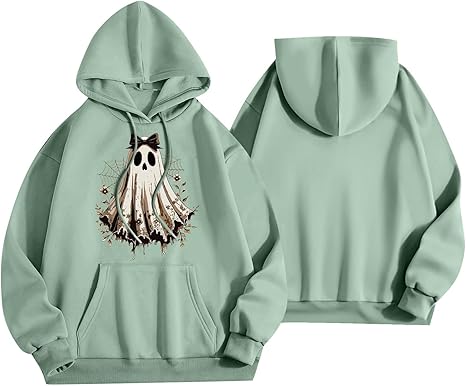 Halloween Hoodies for Women 2025 Fall Fashion Long Sleeve Cute Ghost Graphic Lightweight Hoodie with Pockets