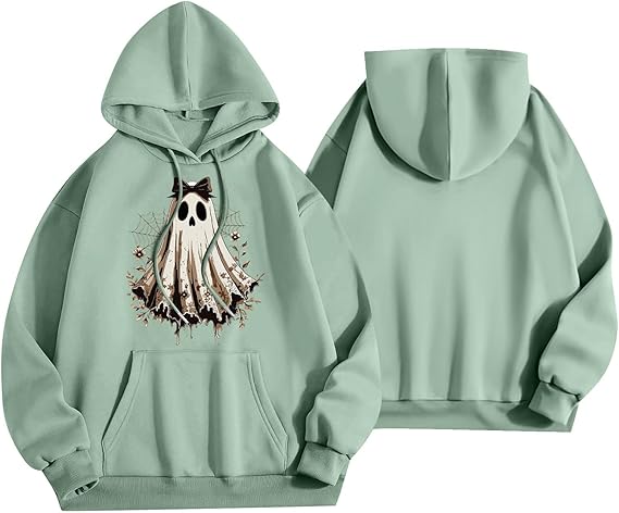 Halloween Hoodies for Women 2025 Fall Fashion Long Sleeve Cute Ghost Graphic Lightweight Hoodie with Pockets