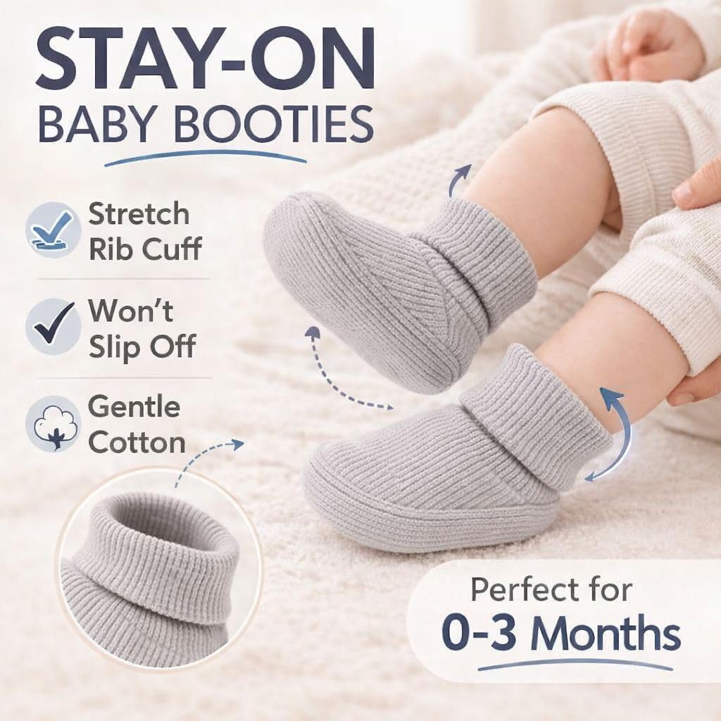 CEOBABY Baby Booties 0–3 Months, Newborn Shoes, Soft Cotton Infant Bootie Socks, Stay-On Baby Shoes for Boys & Girls
