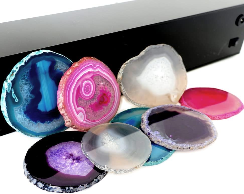 Natural Agate Coasters Set of 4, Dyed Purple 4-5" Geode Slices, Wide Crystal Stone Drink Coasters with Rubber Bumpers for Cups, Mugs & Wine Glasses, Unique Home Decor - Image 6