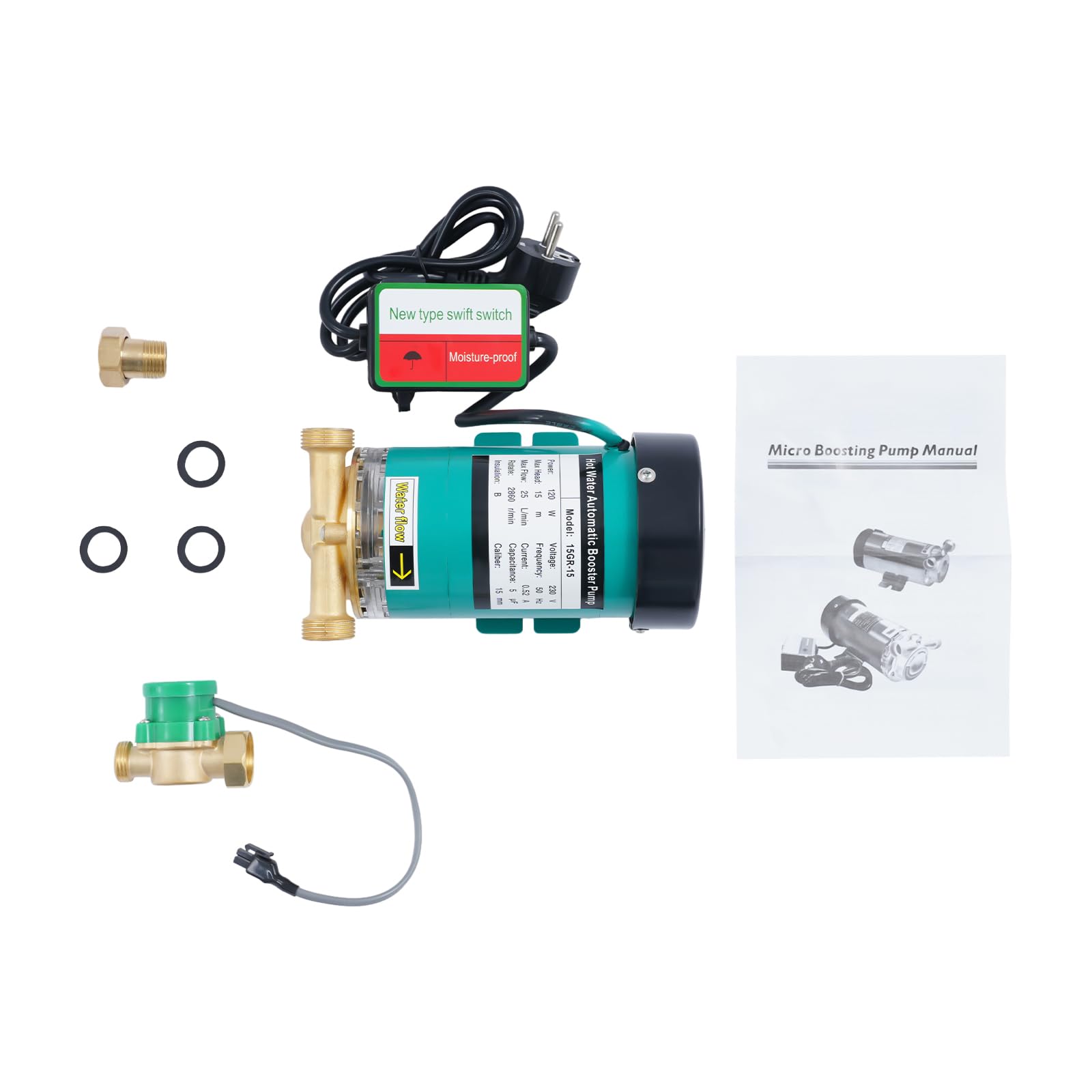 Pompe à eau chaude 220 V, 50 Hz, 120 W, 25 l/min, pompe à pression automatique, hauteur manométrique maximale 15 m/49,2 pieds, pour chauffe-eau, douche, eau du robinet, pompe de circulation haute
