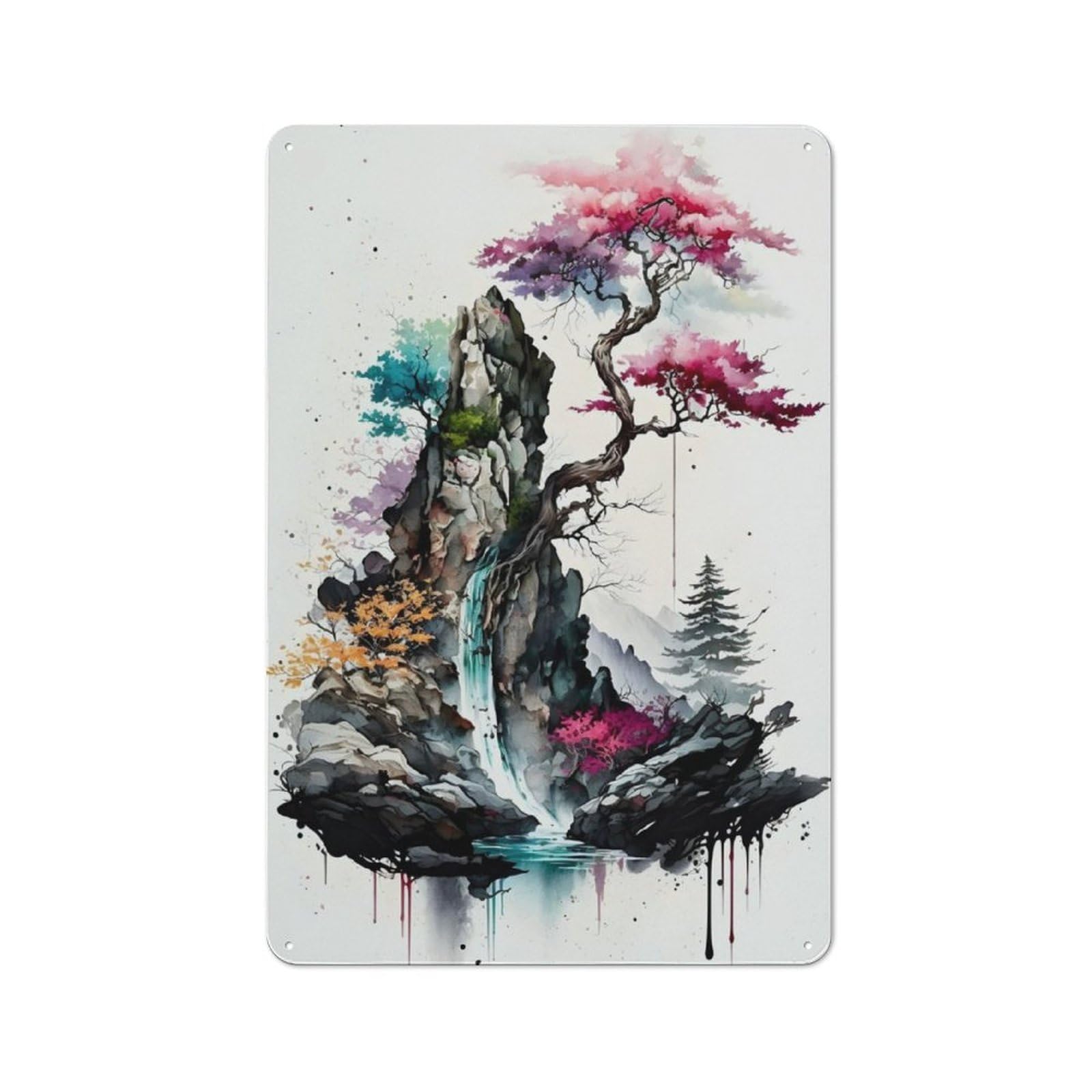 Junmoney Cherry Blossom 27 Rustic Tin Wall Plaque 30X20cm For Studio Or Craft Room, For Garage, Workshop And Man Cave Decoration