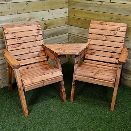 Samuel ALEXANDER Charles Taylor Hand Made 2 Seater Chunky Rustic Wooden Garden Furniture Love Seat with Tray Flatpacked