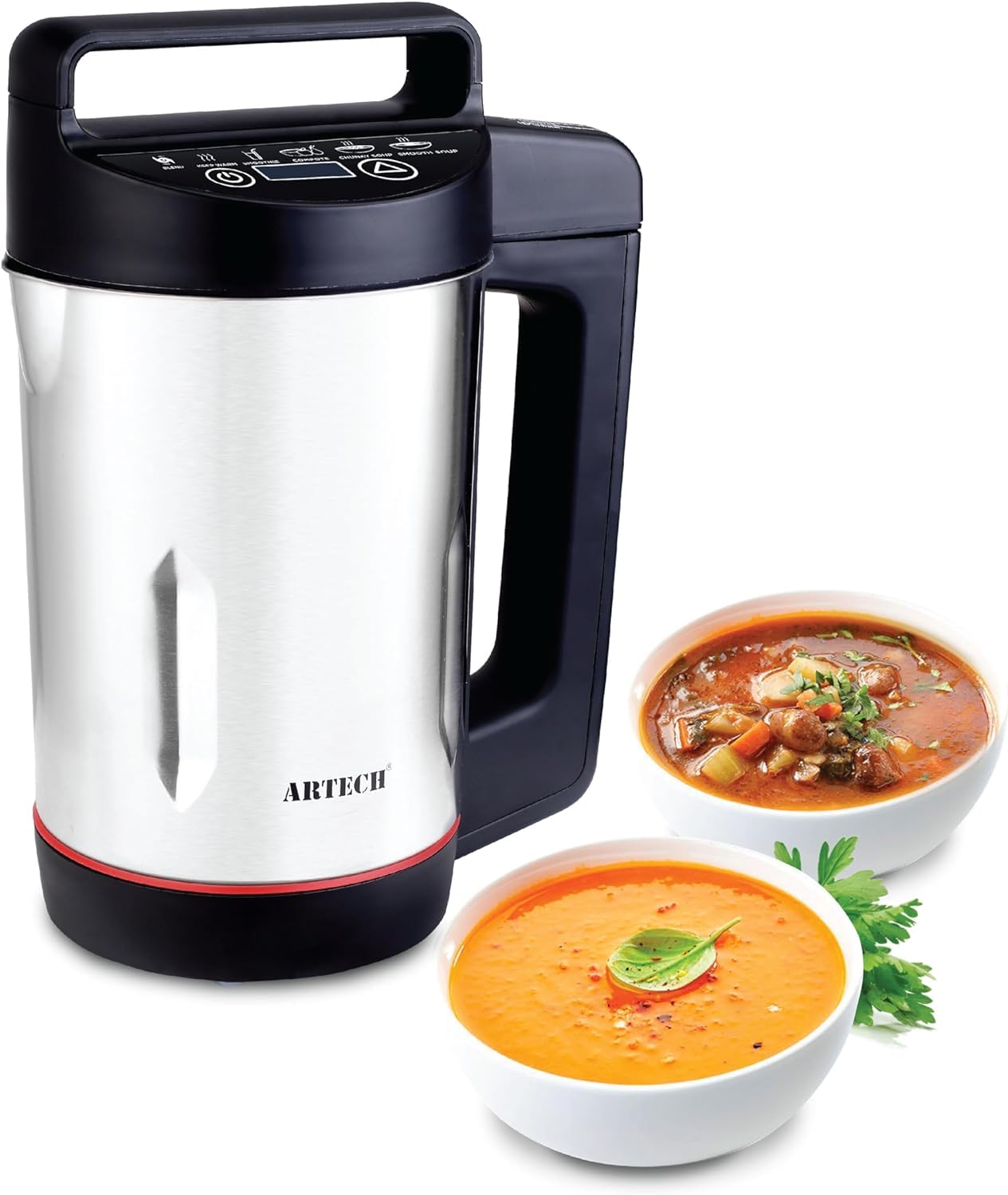 Almineez Digital LED 1.6L Soup Maker - 1040W Blend & Cook Delicious Soup - Ideal for Smooth & Chunky Soup | 6 Functions Including Keep Warm | Stainless Steel Jar & Blade | Auto Memory Function & Overf