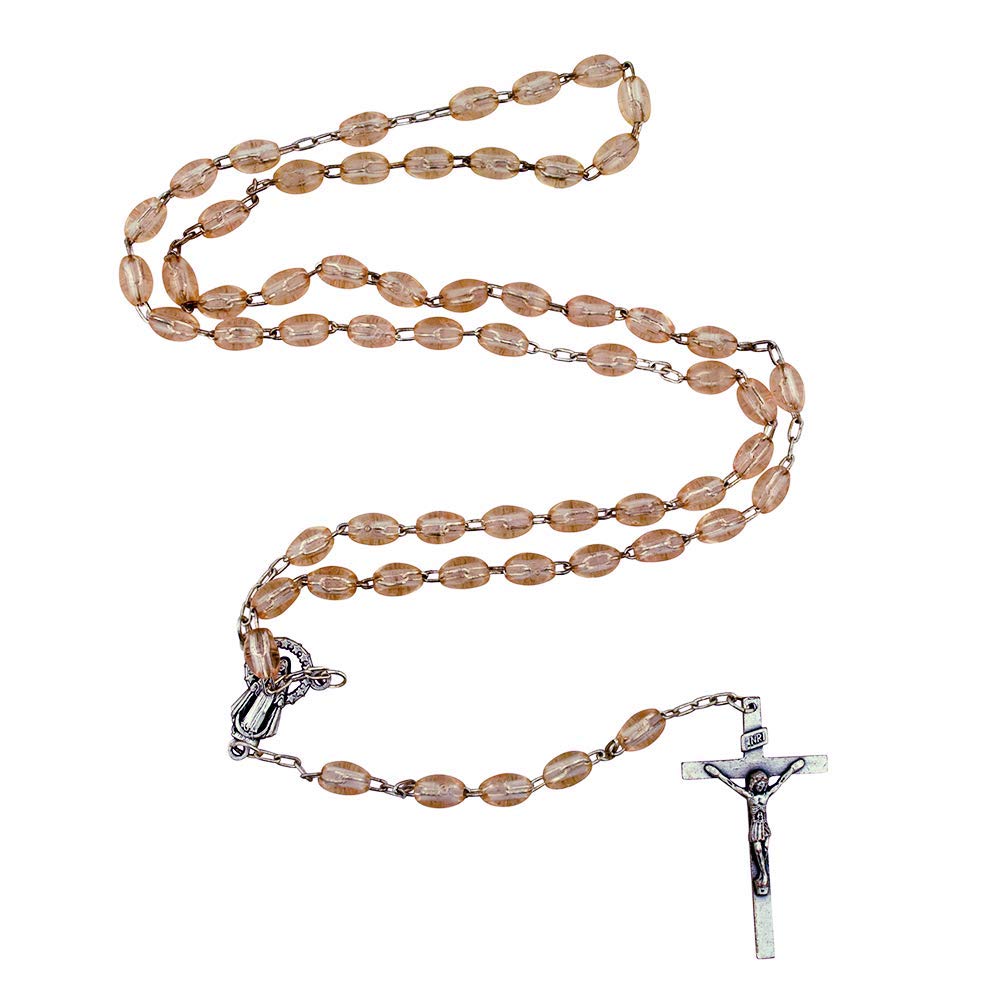 Good Shepherd Creations Catholic Rosary with Metal Crucifix Cross Made in Italy Miraculous Pink Oval Beads (Rose)