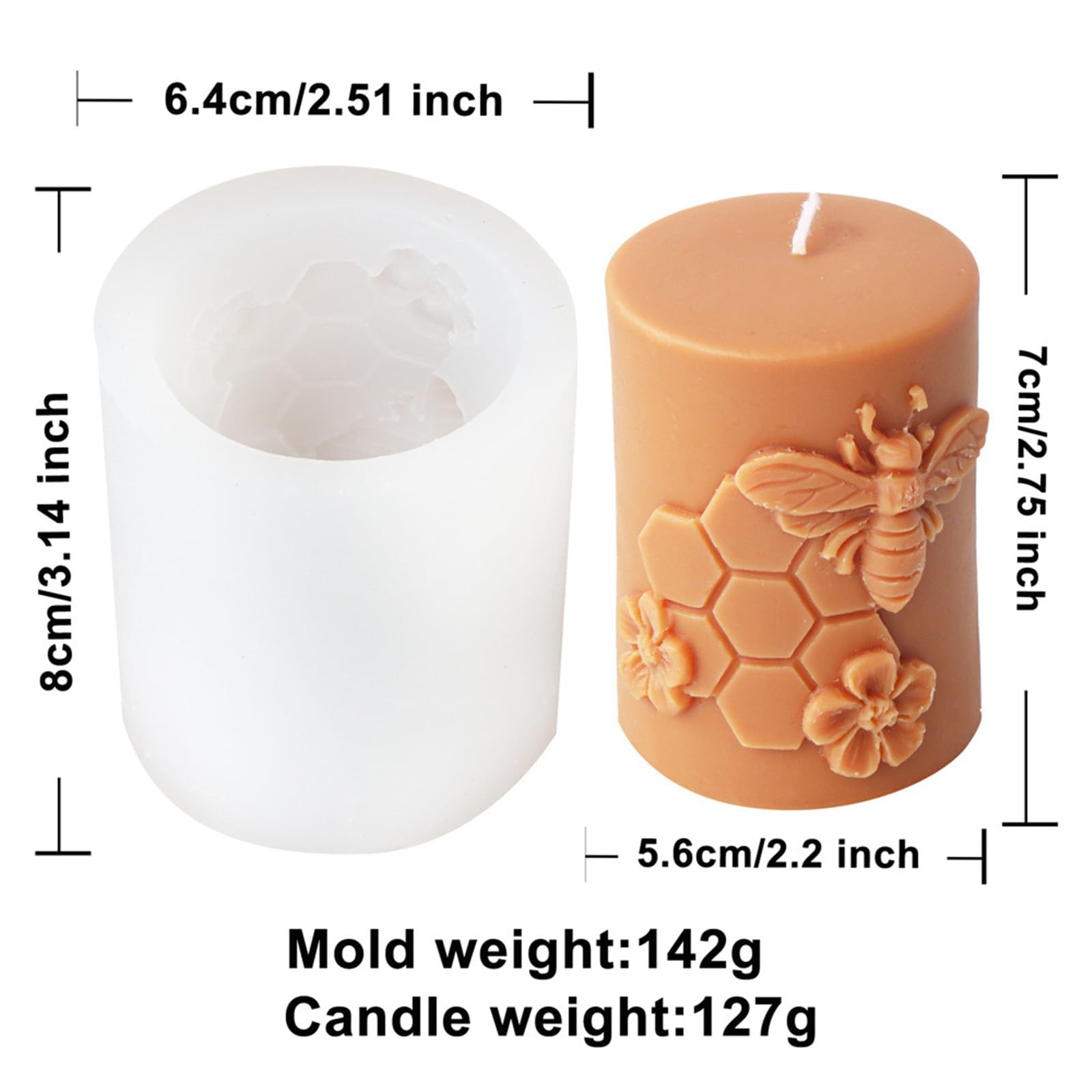 Xidmold Bee Honeycomb Flower Cylinder Candle Mould, Honeybee Beehive Pillar Silicone Mold for Beeswax Candle Soy Wax Candle - Image 3
