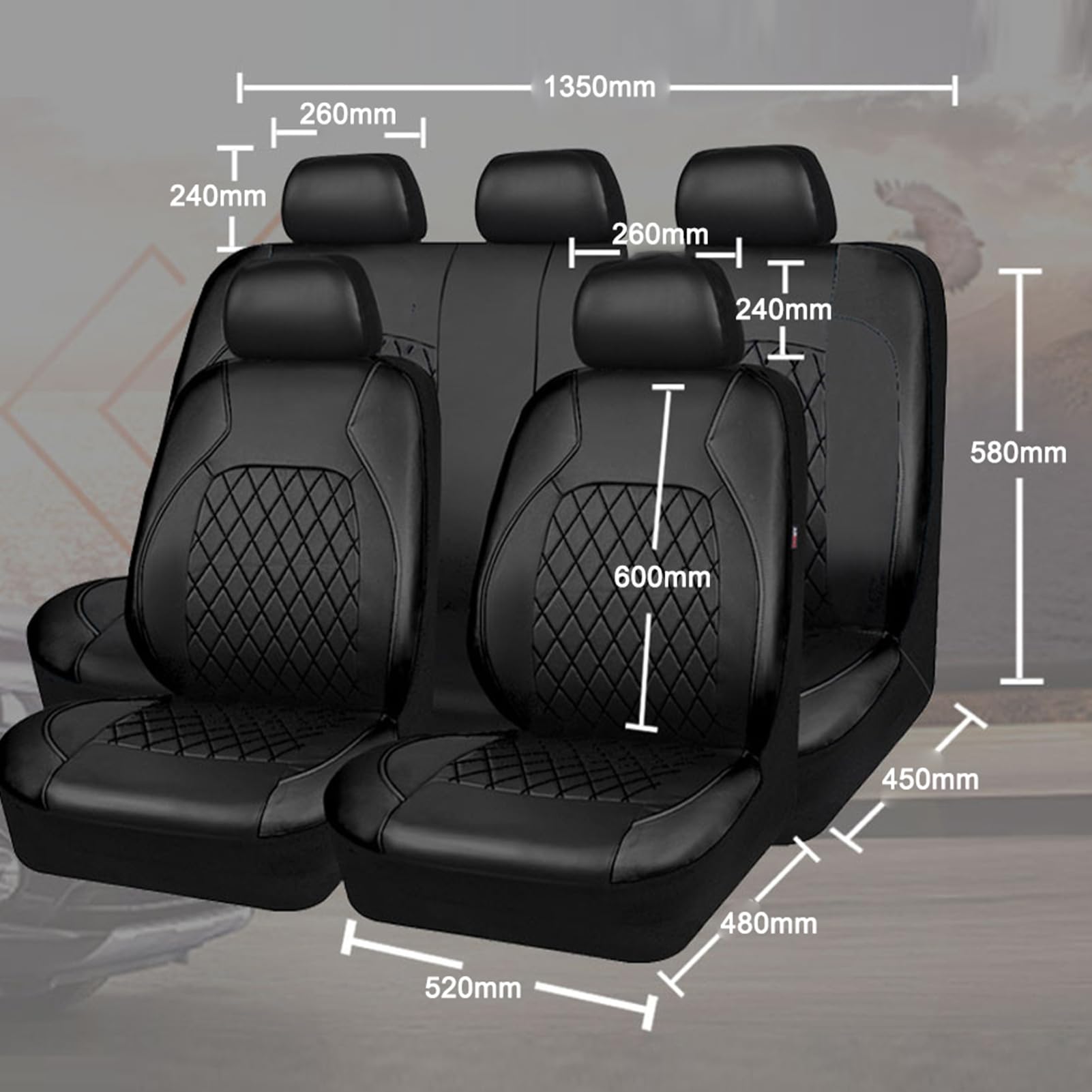Juego completo de 9 fundas de asiento de coche de piel sintética universales para el interior del coche, para vehículos todoterreno, lavables, fáciles de colocar, tamaño universal, dobladillos