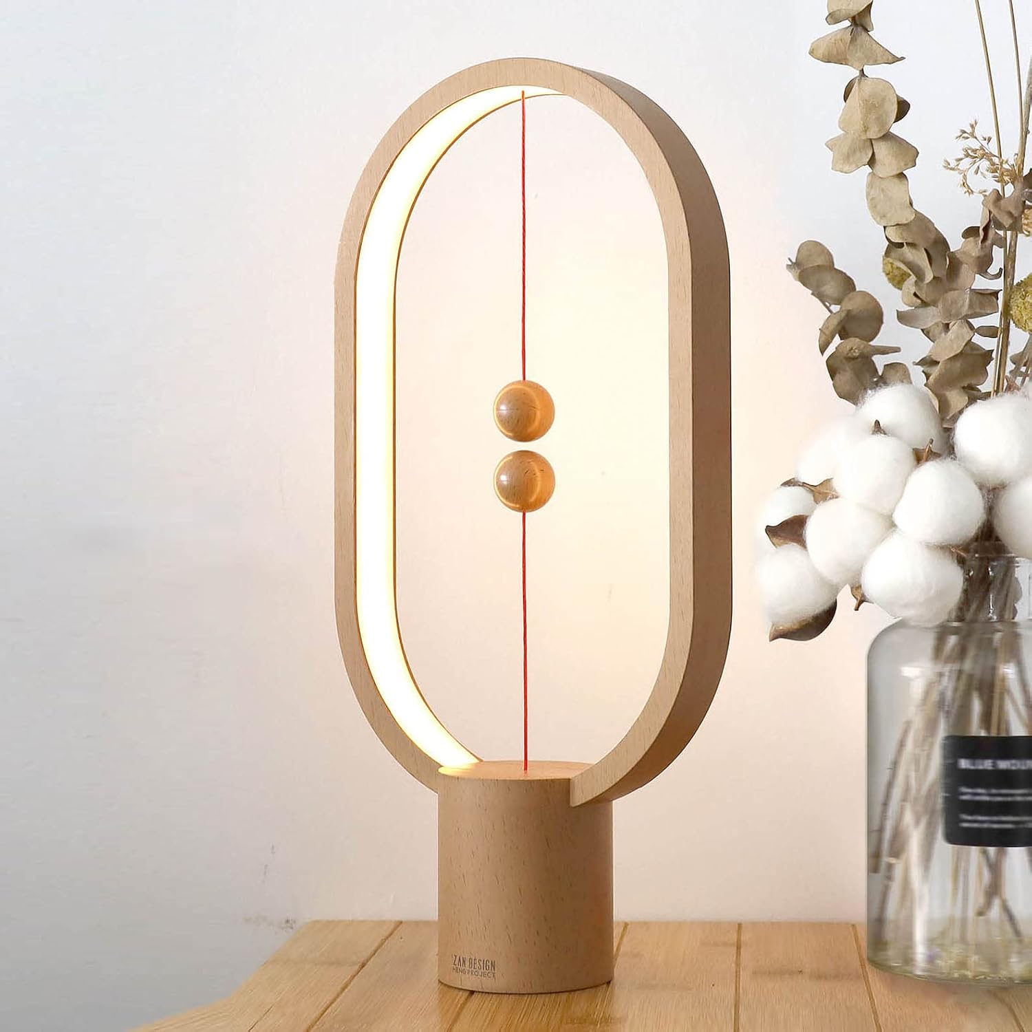Heng Soft-Glow Balance Desk Lamp for Nightstand Or Bed - Modern Table Mood Lighting with Dimmer Switch - Cute Decorative Gift for Bedroom, Living Room, Office & Dorm (Wood)