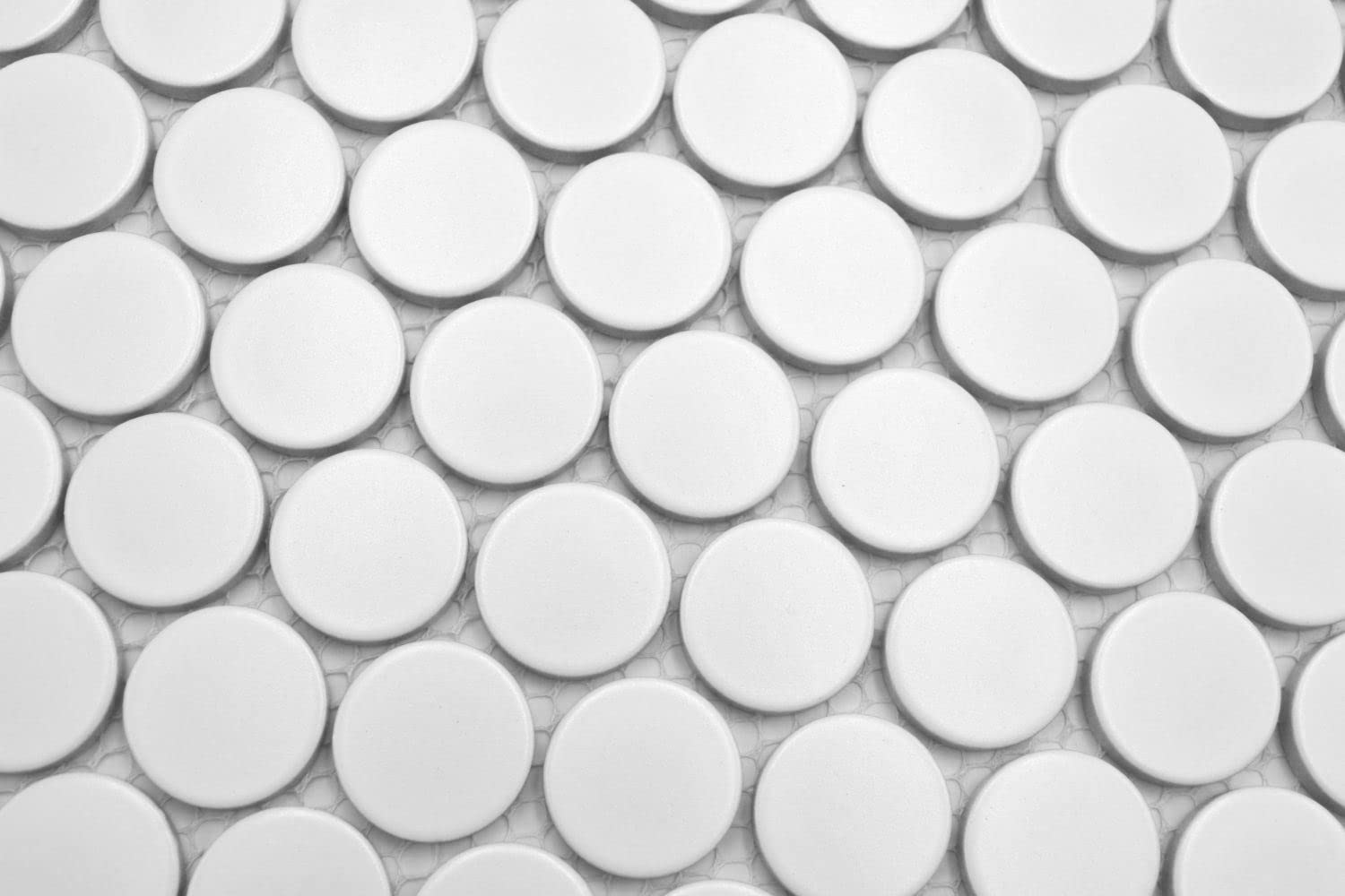 Azulejo de mosaico de cerámica con botón Loop Penny redondo liso blanco mate pared de cocina pared de ducha | 10 alfombrillas de mosaico