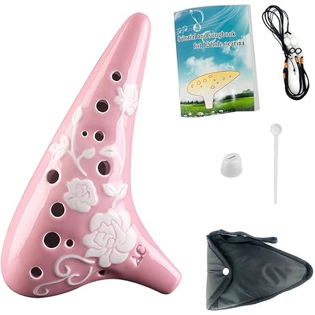 12 Holes Pink Ceramic Frog Ocarina AC Relief