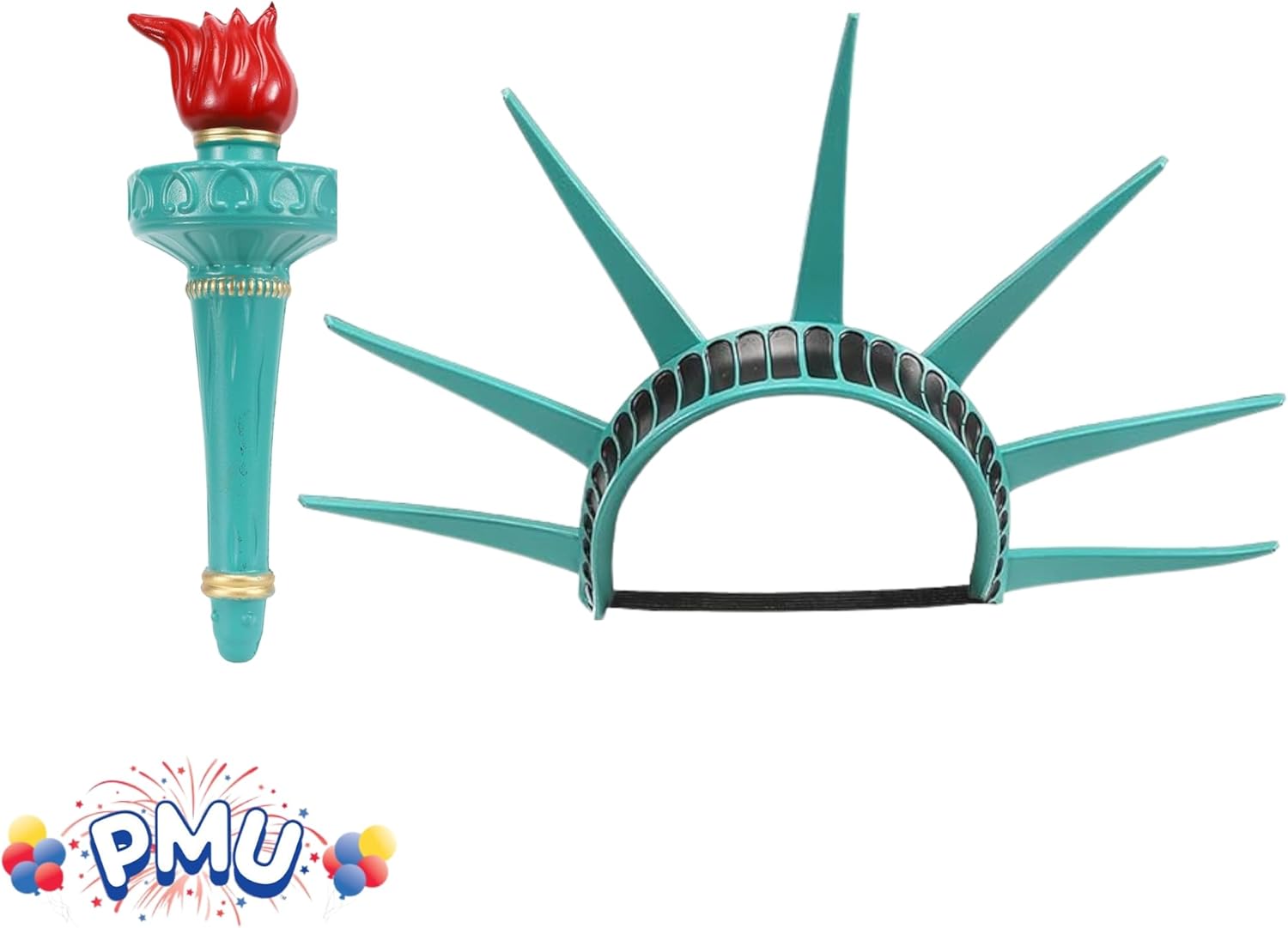 PMU 3 Pcs Statue of Liberty Torch with Red Flame, Adult Lady Liberty Costume for Women, Olympic Torch Prop, 4th of July Decorations, Patriotic Costume Accessory, Independence Day Party Décor