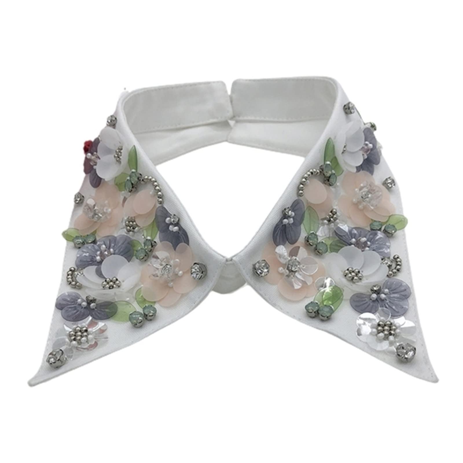付け襟シリーズ - アゲハジュエルズWEB SHOP【Agehajewels Web Shop】 付け襟 女性エレガントなスパンコール花ラペル付け襟ビーズジュエリー取り外し可能なネックレスチョーカー服アクセサリー 着用が簡単(Bl
