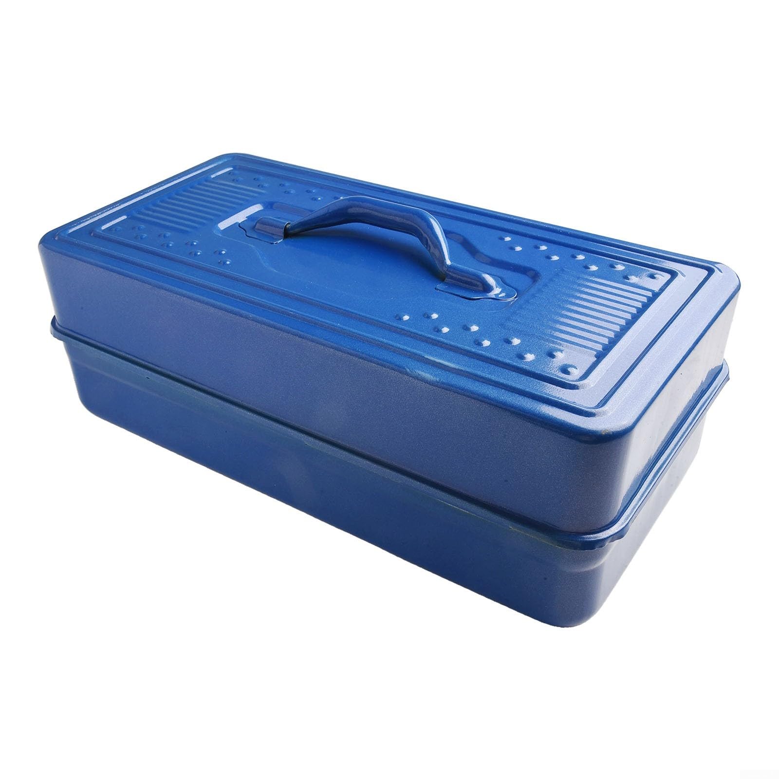 Boîte à outils en acier robuste avec fond épais – Boîte de rangement robuste pour garage et maison – Bleu 36 x 15 x 10 cm (45 x 24 x 15 cm)