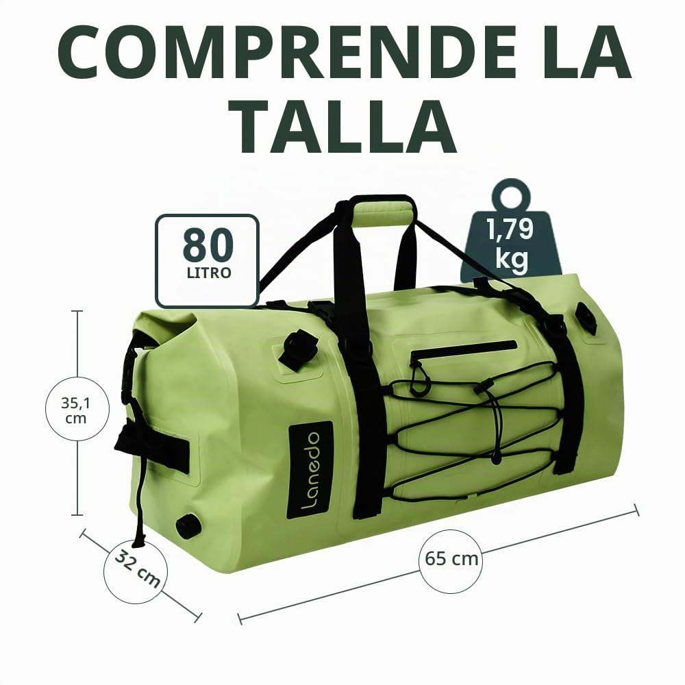 Bolsa de Viaje Impermeable de 80 L, Correas y Asas duraderas, para Kayak, Paddleboard, canotaje, Rafting, Pesca, Camping