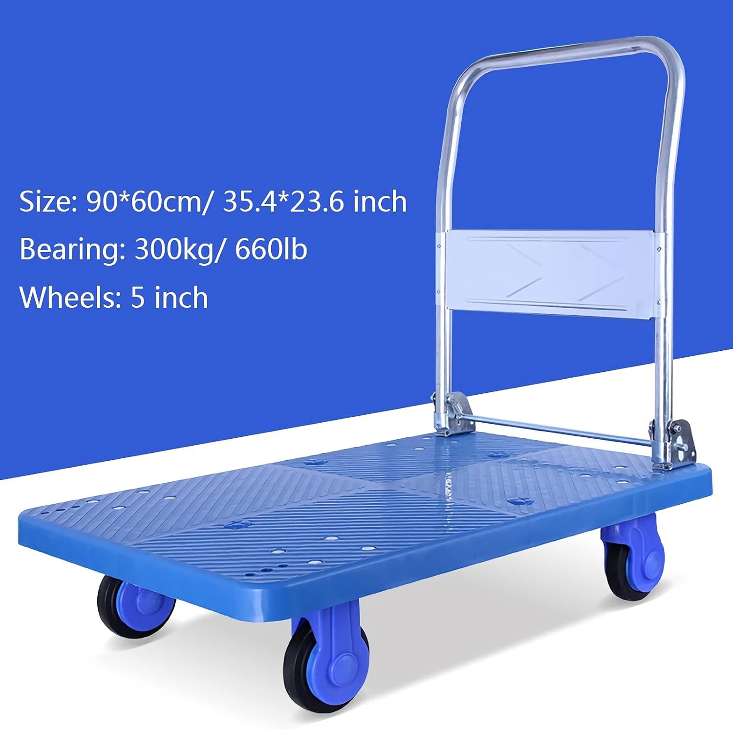 BKEKM Chariot à Plateforme Chariot à Plat en métal, Camion à Plate-Forme avec 4 Roues, Chariot Mobile, Charge 330lb/660lb, Chariot Poussoir Pliable, Chariot à Plat léger fiable