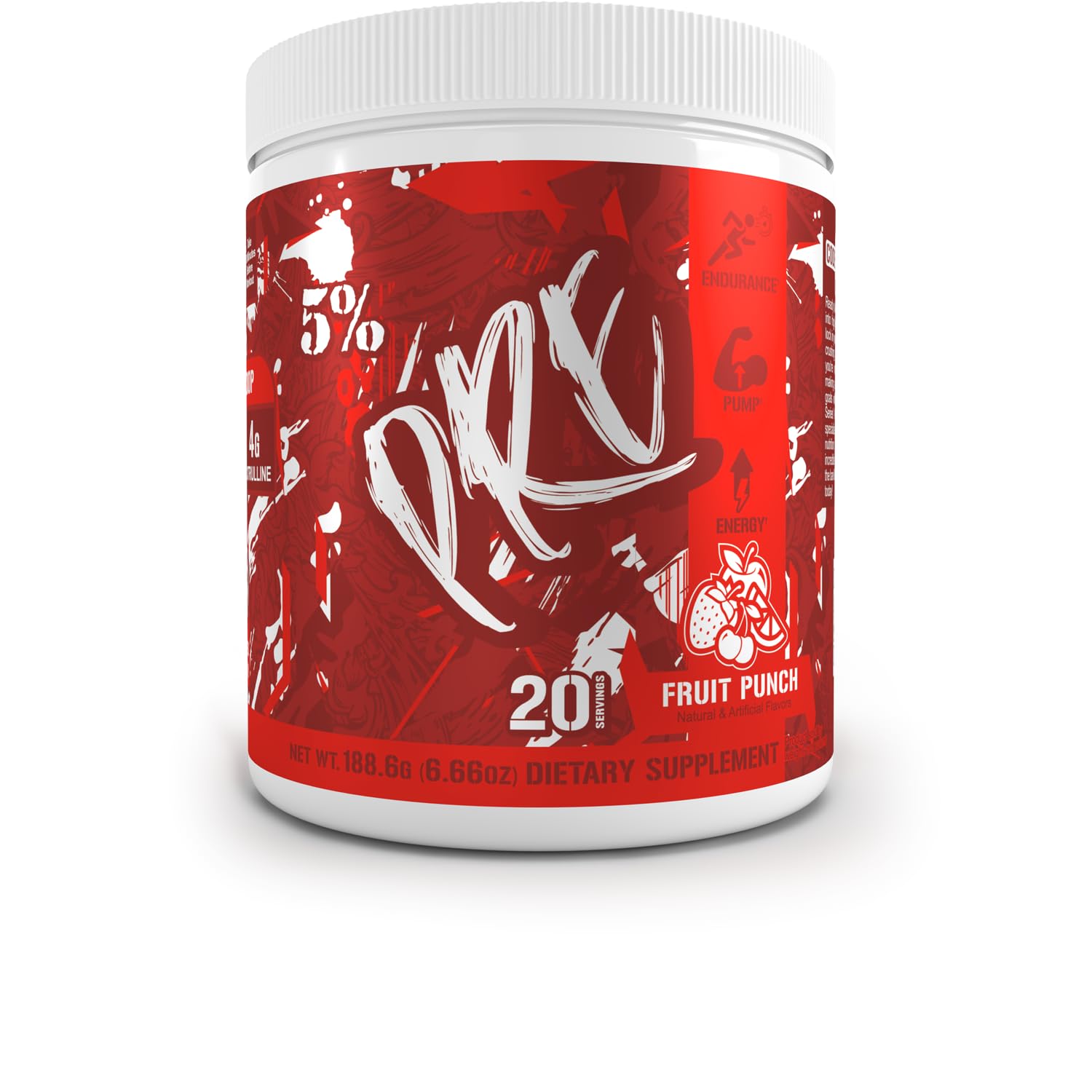 5% Nutrition Pré-Treino em Pó com 300 mg de Cafeína, L-Citrulina, Glicerol, Taurina, Alpha GPC e Huperzina A, 189 g