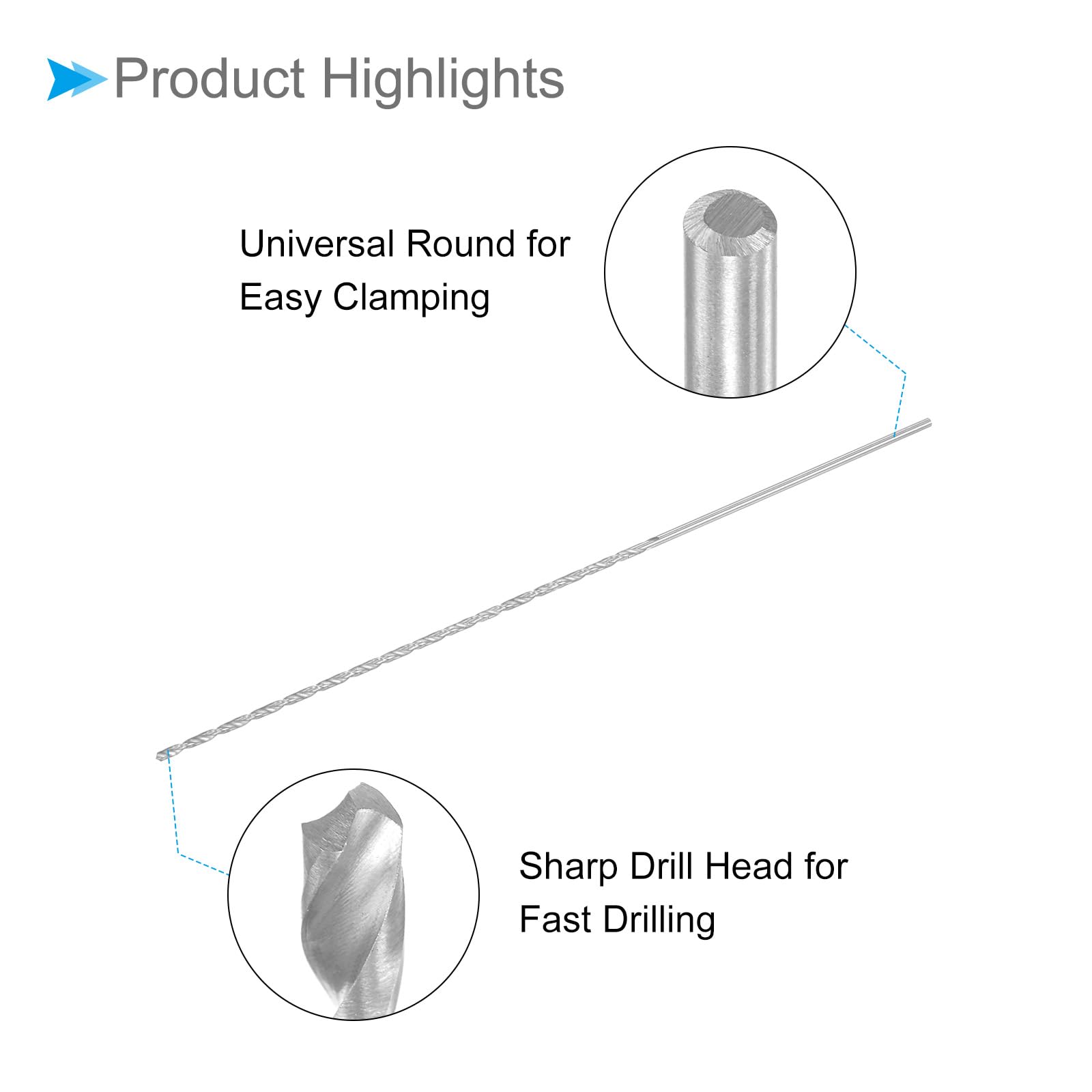 CoCud Long Twist Drill Bits, 2.5mm Cutting Diameter 0.1" Shank 7.68" Blade Length - Image 4