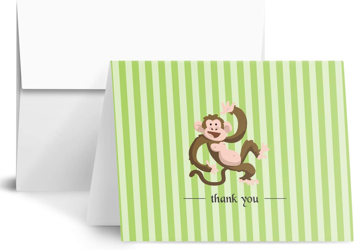 Monkey Lovely Animal Thank You Note Greeting Cards with Envelopes | Printed on Thick and Sturdy 80lb (216gsm) Cardstock | Blank Interior | A2 Size – 4.25 x 5.5” | 25 per Pack