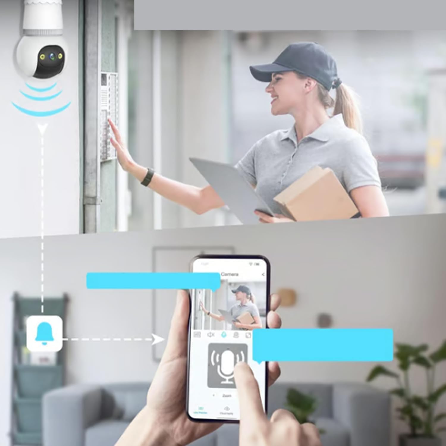 Livelyto Lot de 2 caméras de sécurité à ampoule 4 MP 5G et 2,4 GHz sans fil avec vision nocturne, lumières de porche intelligentes avec caméras aussi faciles à installer que les ampoules changeantes