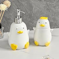 Vista 5 de WAIT FLY Dispensador de jabón de cerámica de pato lindo con bomba de plástico, botella de jabón de loción recargable, dispensador de jabón