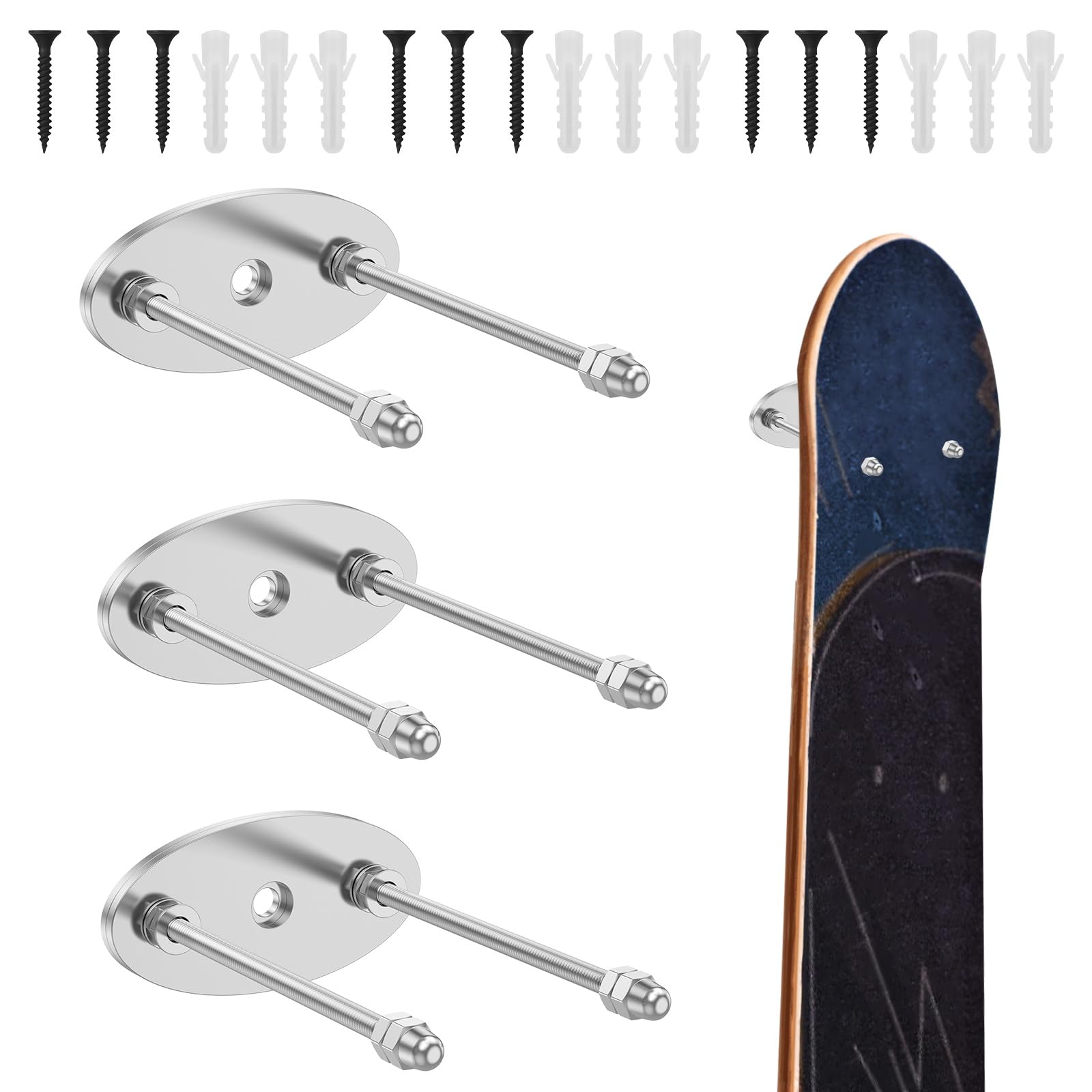 Foppla Style 2 Skateboard Wall Mount Storage Hanger Display Rack With 2 Screw Holes Horizontal And Vertical Mounting Options For Skateboards Longboards And Decks Metal Aluminum Organizer For Wall Storage And Display