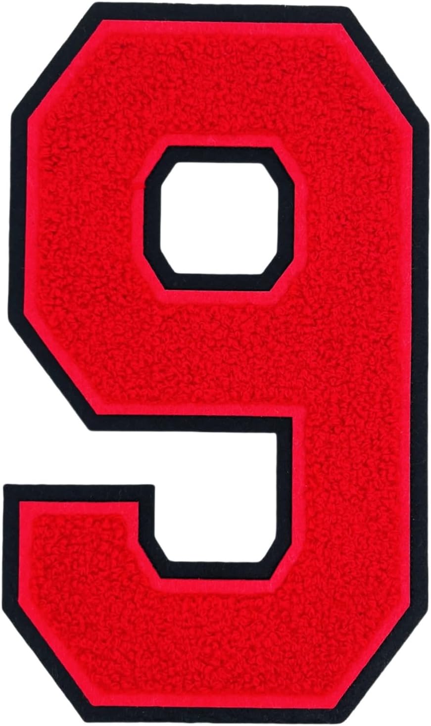 1 Pcs 8.0" Red Chenille Number Patches, Iron On or Sew On Appliques for Clothing, Jackets, Backpacks Varsity Style Large Number Patches Pair with Varsity Letter Patches (Red 9)