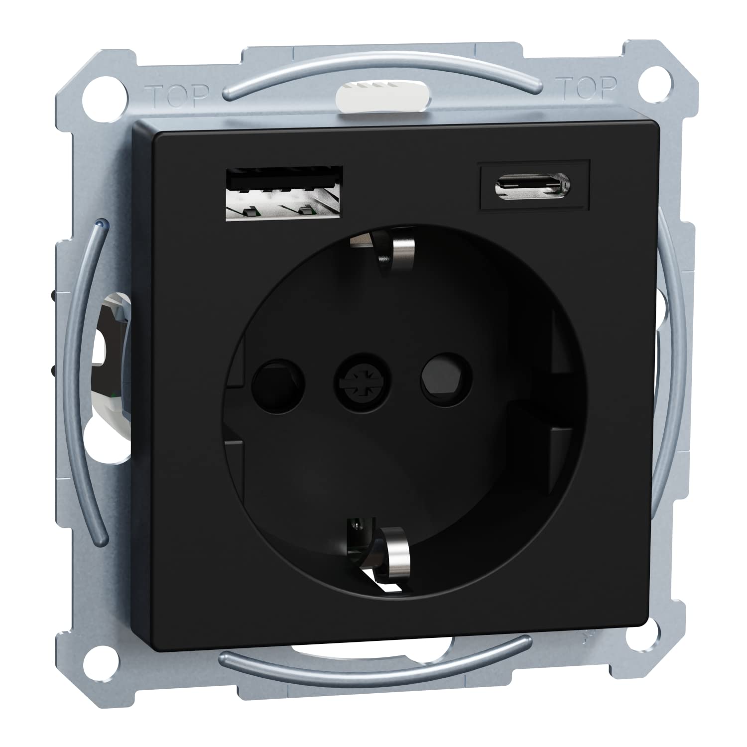 Schneider Electric Merten Schuko-USB-Steckdose, MEG2367-0403 | USB-A und -C, System M, schwarz matt