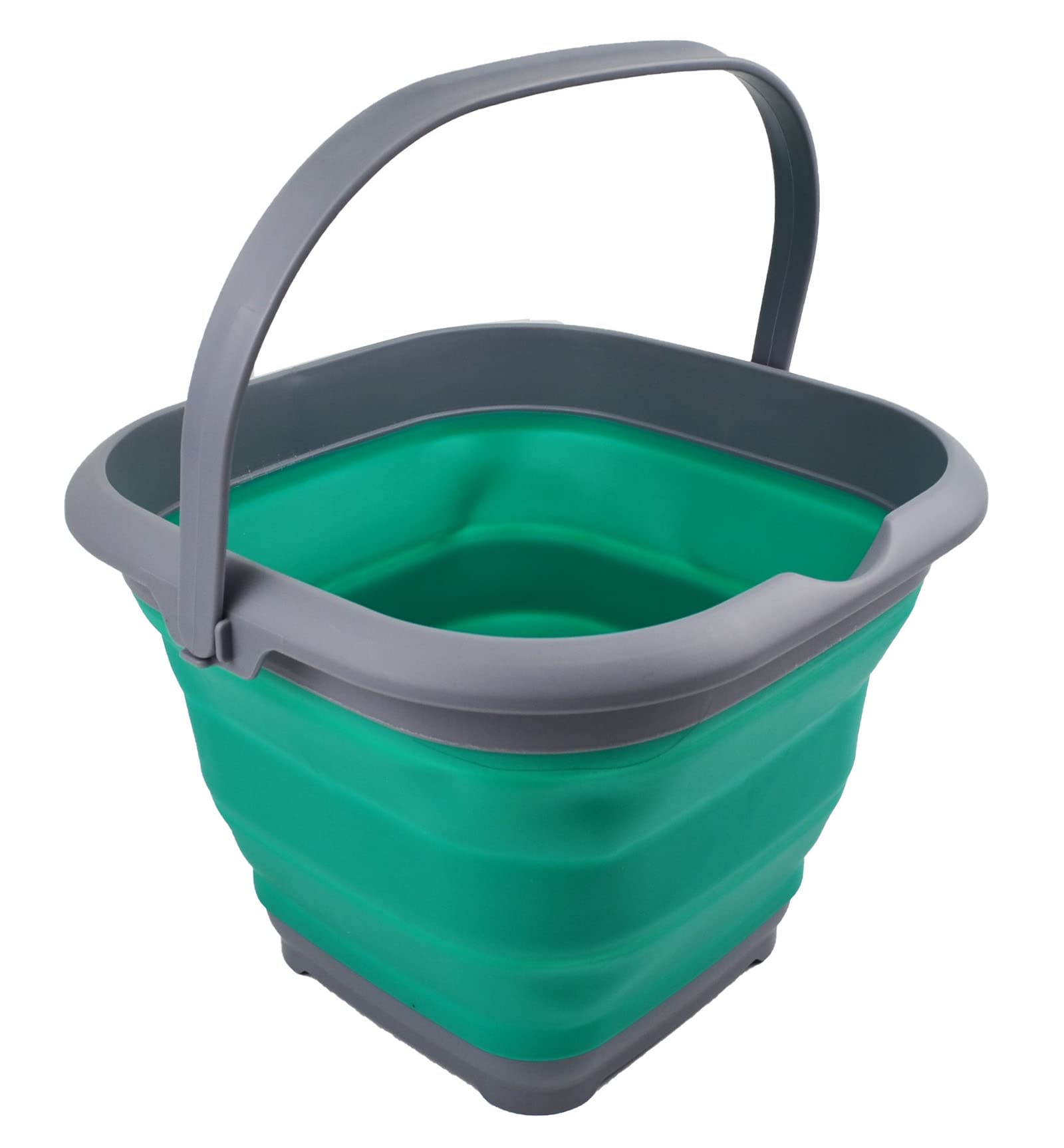 SAMMART 8.5L Collapsible Square Handy Bucket/Foldable SquareWater Pail/Portable Tub with Handle. Size 31cm (Square) (Grey/Bluish-Green)
