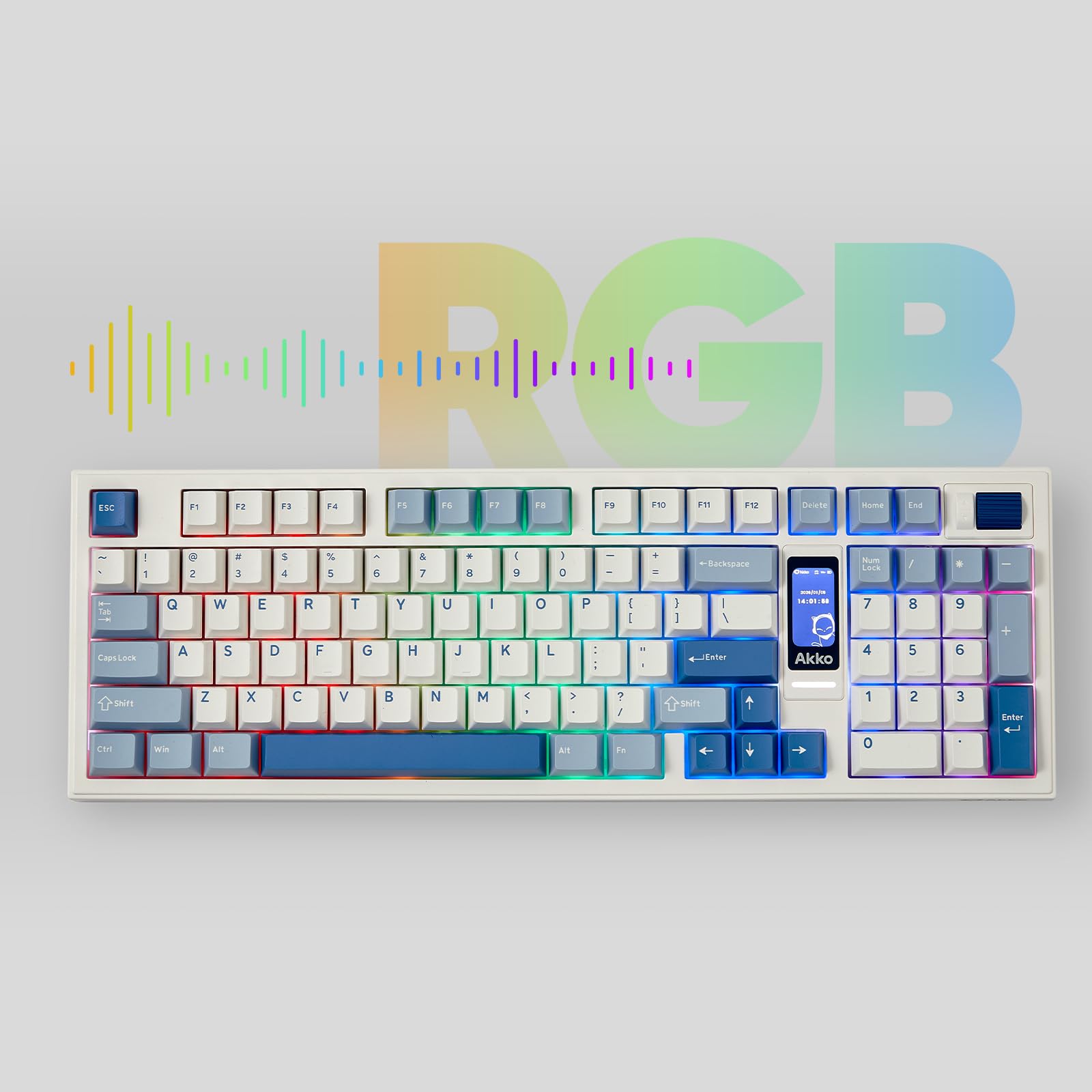 Akko 5098B Tastiera da gioco wireless con schermo, tastiera meccanica sostituibile a caldo con rotella di scorrimento, tastierino numerico, tastiera con guarnizione RGB, interruttore pre-lubrificato