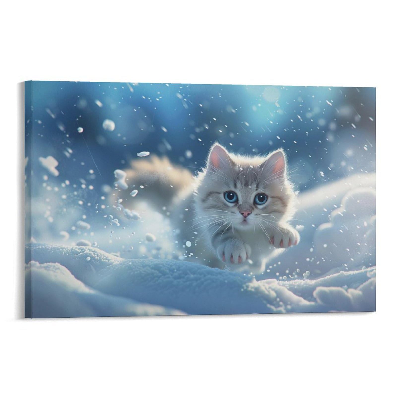 Amazon.co.jp: 絵画 雪の中の子猫インテリア 絵画 動物写真撮影