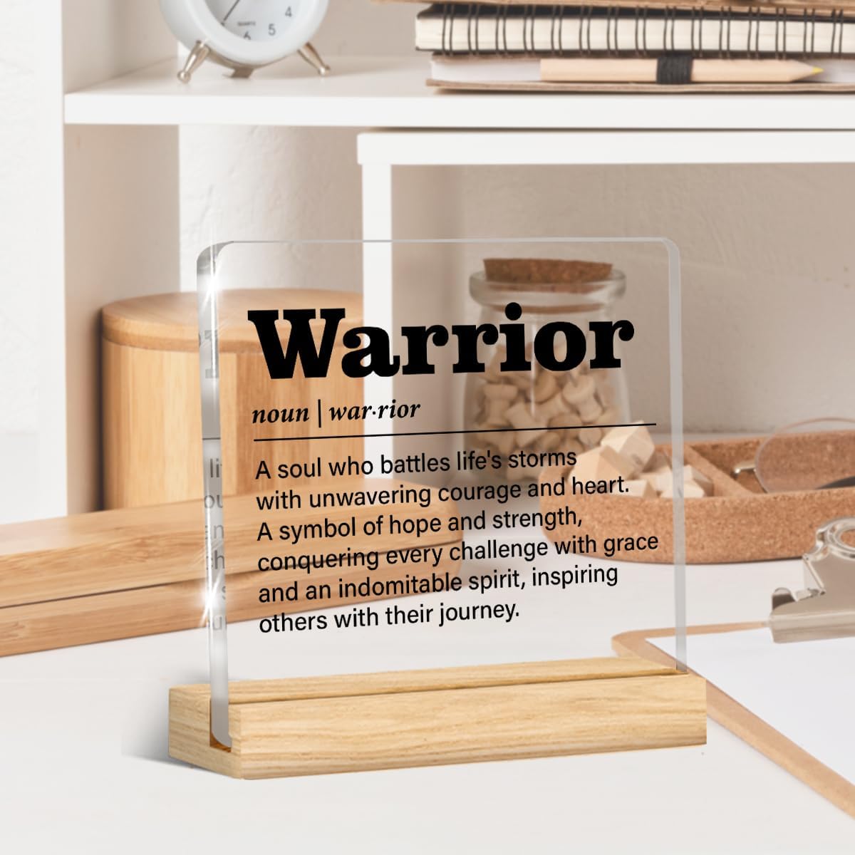 Inspirational Cancer Gift Recovery Get Well Gifts for Men Women, Cancer Survivor Gifts Warrior Definition Acrylic Desk Plaque Sign Home Decor - Image 3