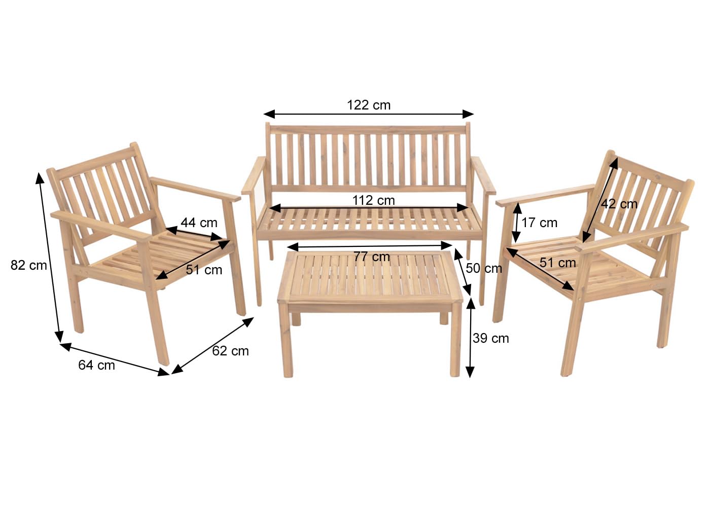 Mendler komplet mebli ogrodowych HWC-O19, zestaw wypoczynkowy siedzisk ławka fotel stół, drewno akacja FSC® tkanina/tekstyl (180g/m²) - poduszka beżowa