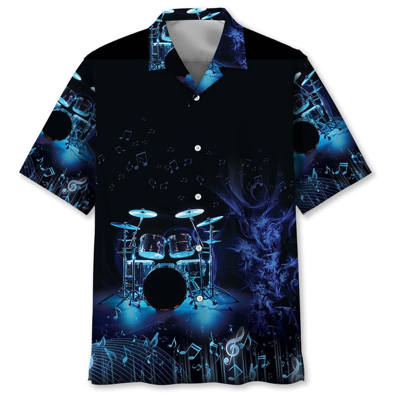 Hawaiian Vintage Drum Shirts for Men, Drum Themed Gifts for Dummer, Drum Set Band Button Down Shirt S-5XL