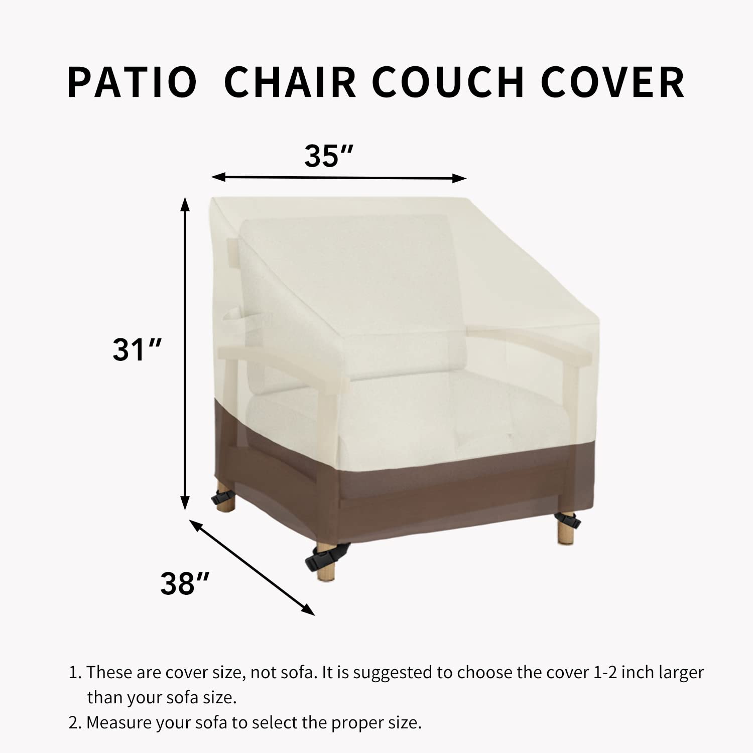 Easy-Going Waterproof Outdoor Lounge Chair Cover, Heavy Duty Patio Couch Cover, Windproof Outdoor Furniture Cover with Air Vent (2 Pack-35Wx38Dx31H inch, Beige/Dark Brown)