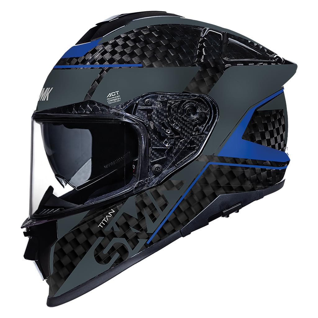 SMK Helmets Casco Integral Modelo Titan Carbon Nero Decorado Brillo Negro y Azul con Homologación 22.06 (2XL 63/64)