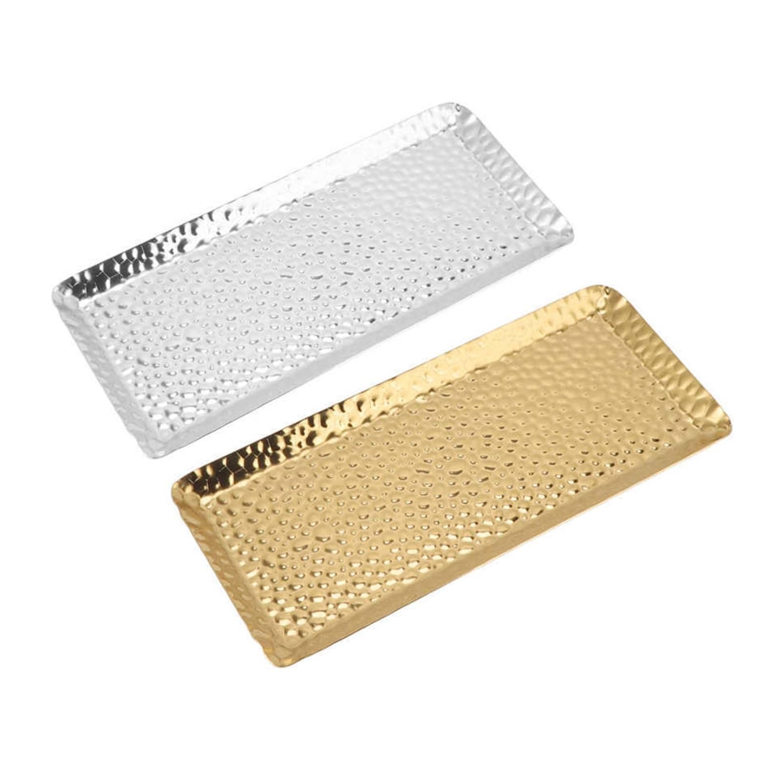 Hammered Tray Fruit Dish Plate Pastry Serving Tray Hammered Dessert Stainless Steel for Restaurant for CoffeeJewellery(Gold)