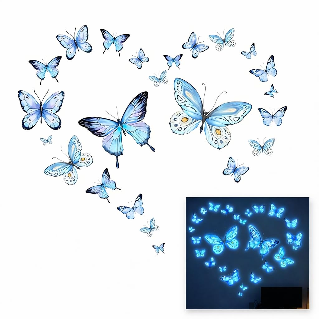 25 PCS Butterfly Stickers, Glow in the Dark Stickers Wall Stickers for Bedrooms Butterfly Wallpaper for Wall Bedroom Living Room