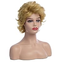 Vista 1 de Baruisi - Pelucas cortas y esponjosas rubias para mujeres, de aspecto natural, sintéticas, cabello rizado para cosplay