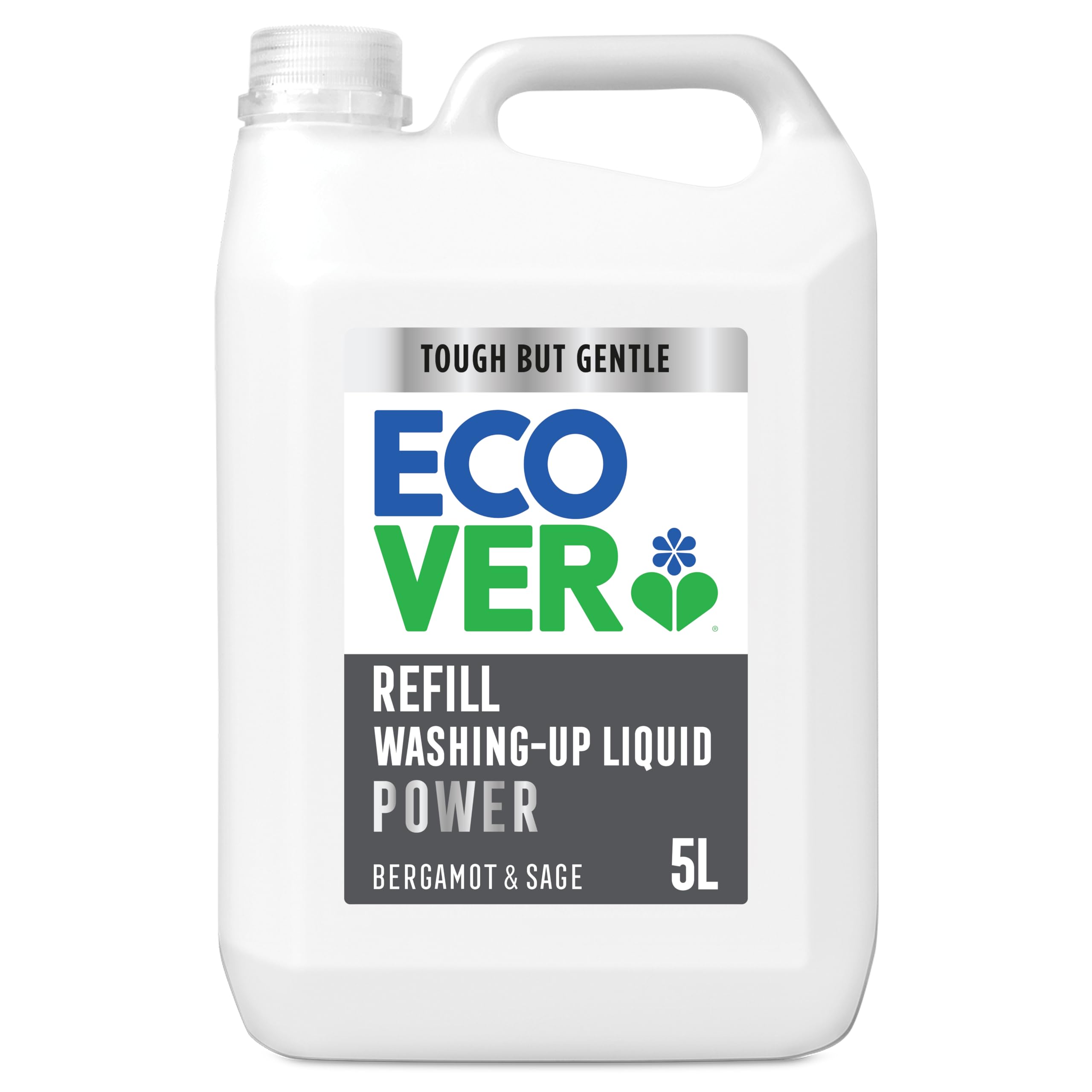 Ecover Power Washing Up Liquid Refill, Bergamot & Sage, Grease Cutting, 5L